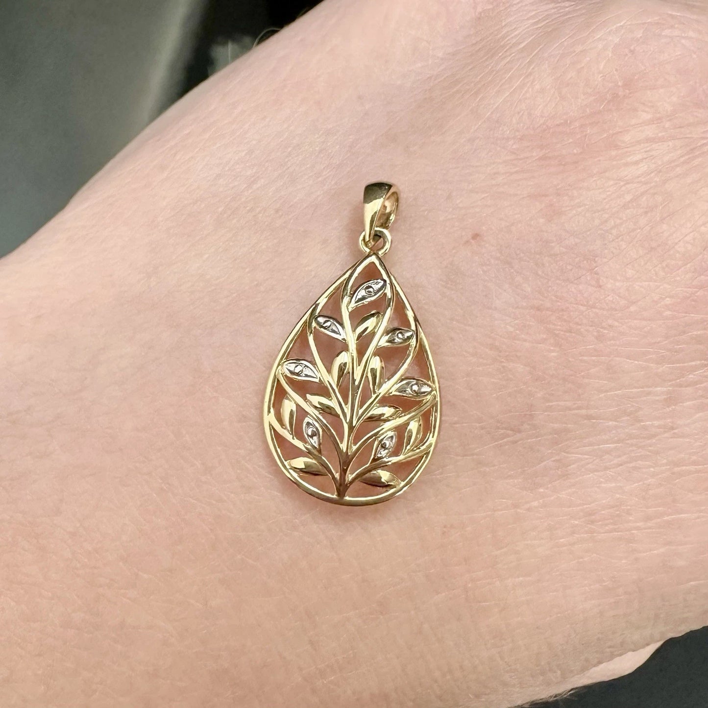 9Ct Two-Toned Gold Open Leaf Teardrop Pendant