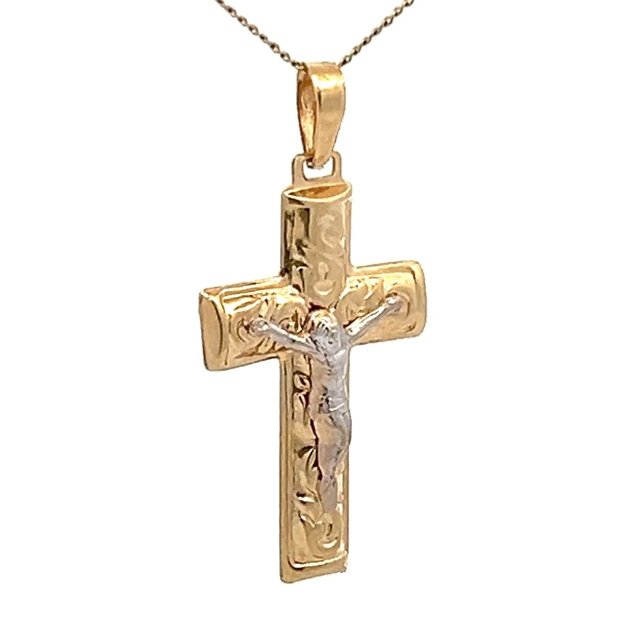 14Ct Two-Toned Gold Detailed Crucifix Pendant