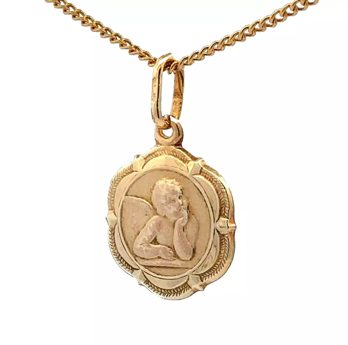 9Ct Yellow Gold 14mm Scalloped Edge Angel Pendant