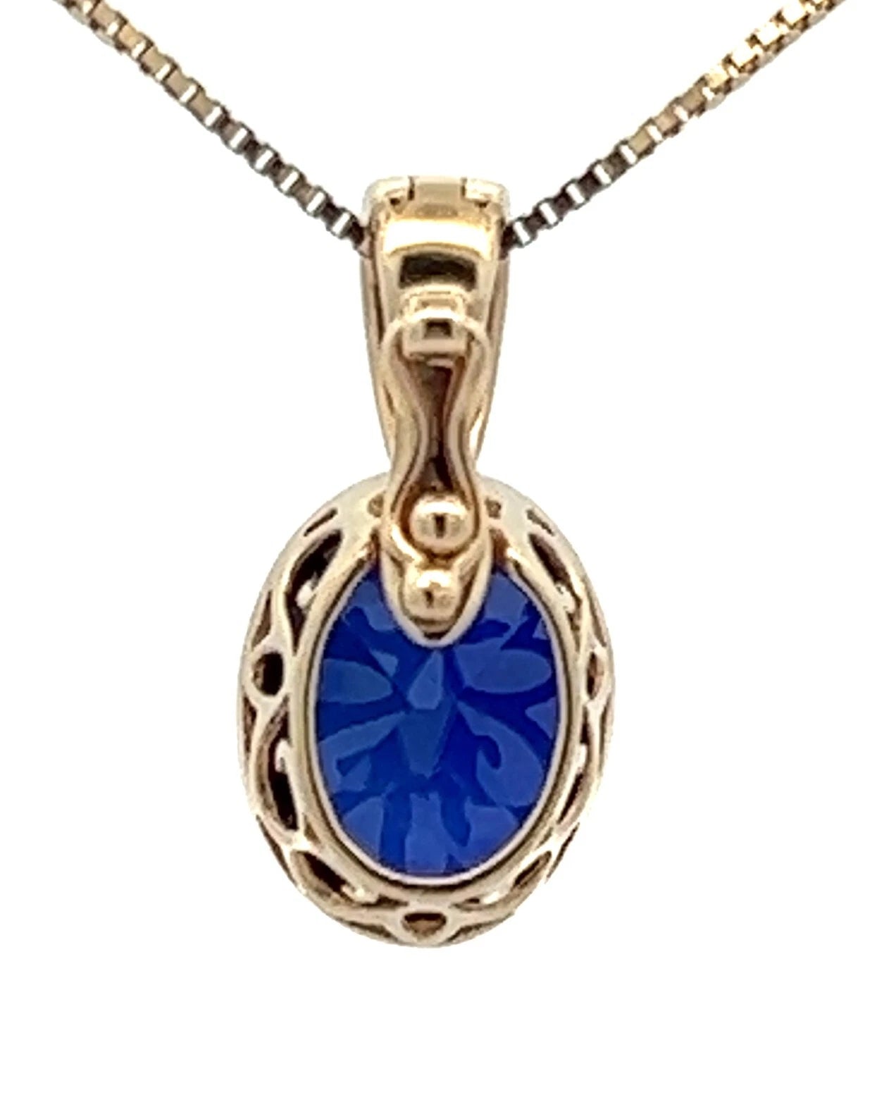 9Ct Yellow Gold & Created Blue Gemstone Pendant