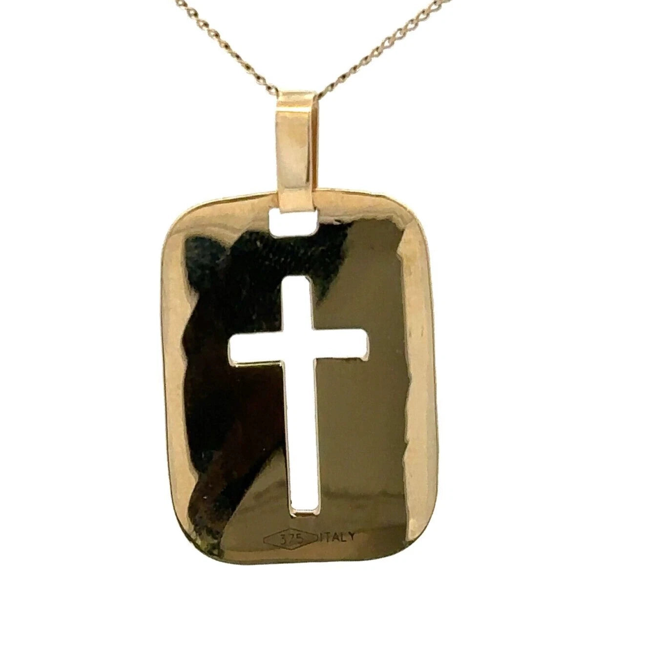 9Ct Yellow Gold Cross Cut Out Dog Tag Pendant