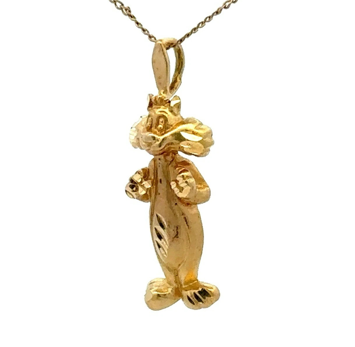 14Ct Yellow Gold Vintage Looney Tunes Sylvester The Cat Slider Charm Pendant