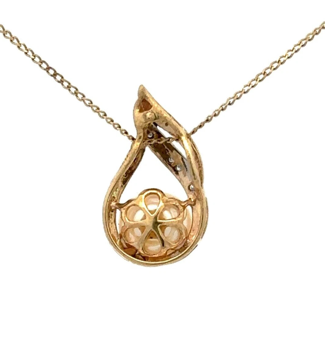 9Ct Two-Toned Gold Pearl & Diamond Accent Charm Pendant
