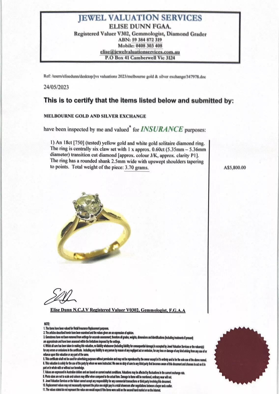 18Ct Yellow Gold 0.60 Carat TW Solitaire Transitional Cut Diamond Ring