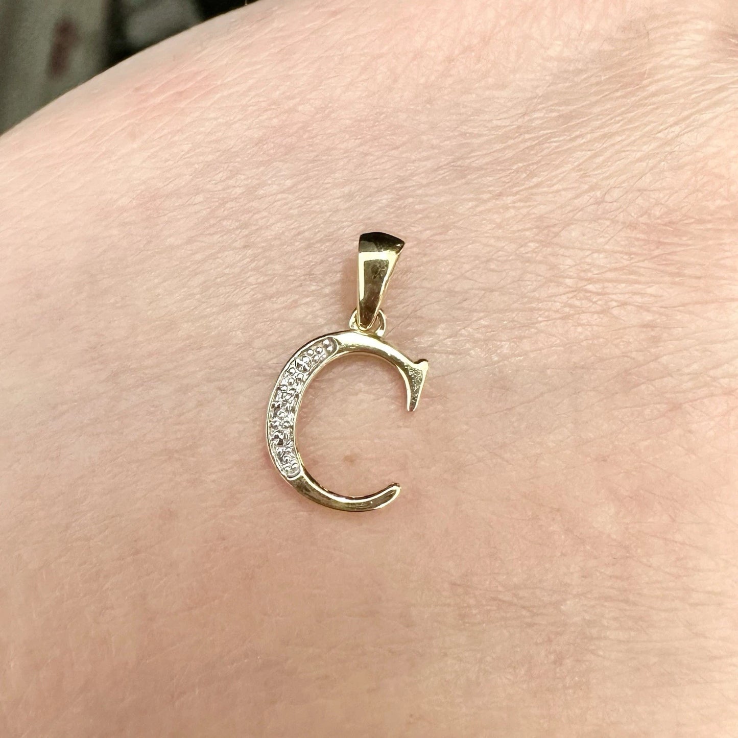9Ct Yellow Gold Diamond Set C Initial Charm Pendant
