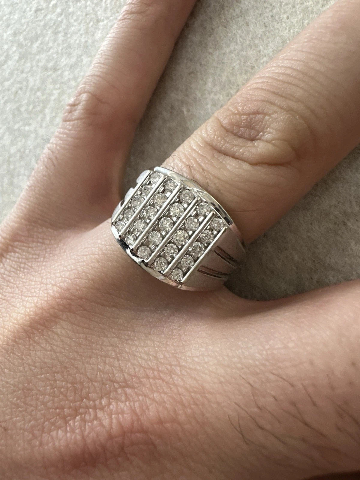 9Ct White Gold Channel Set 0.75 Carat TW Diamond Men's Ring Sz T
