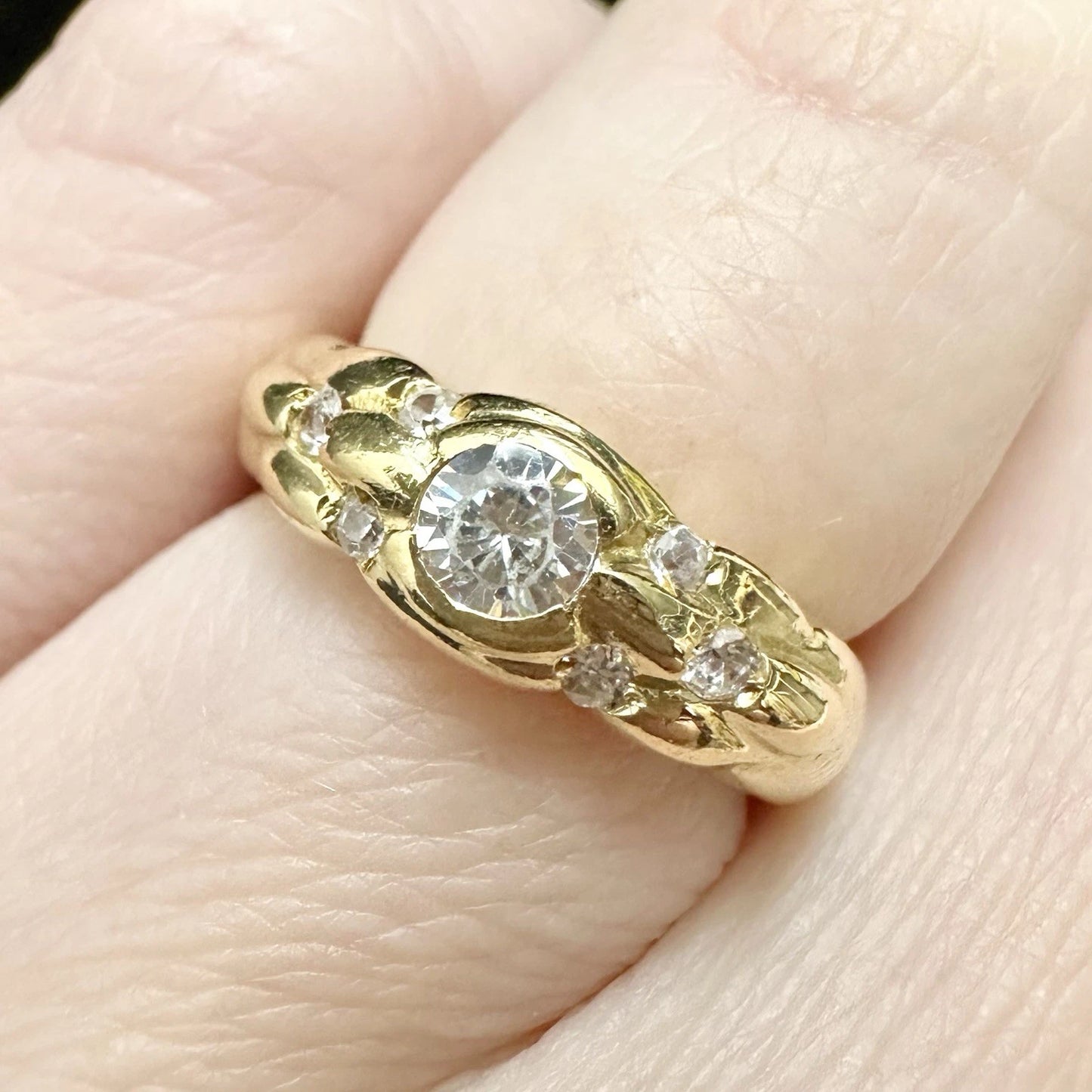 18Ct Yellow Gold Bezel Set Diamond Simulant Scattered Ring