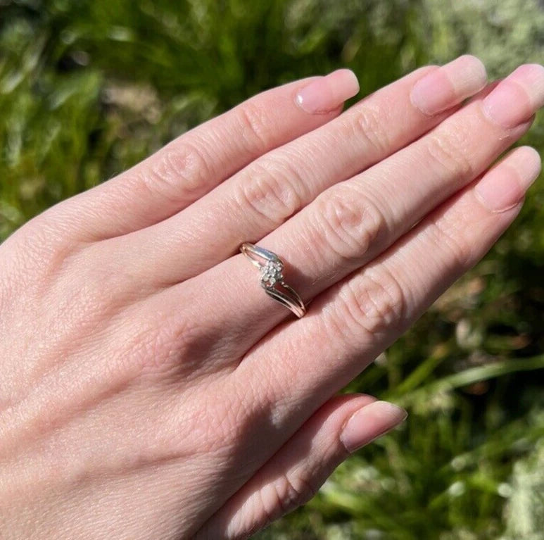 9Ct Yellow & White Gold Split Shank Diamond Ring Sz N