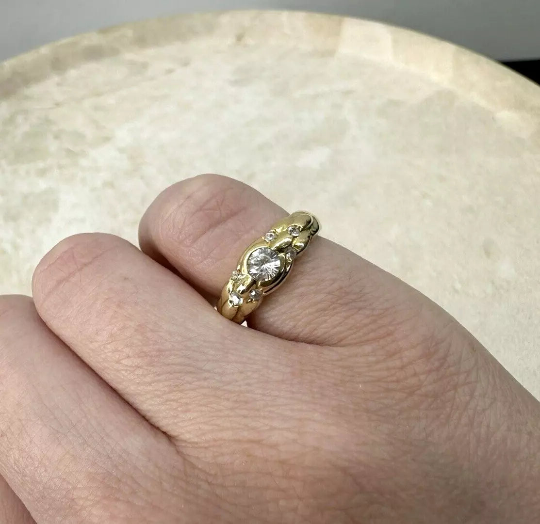 18Ct Yellow Gold Bezel Set Diamond Simulant Scattered Ring