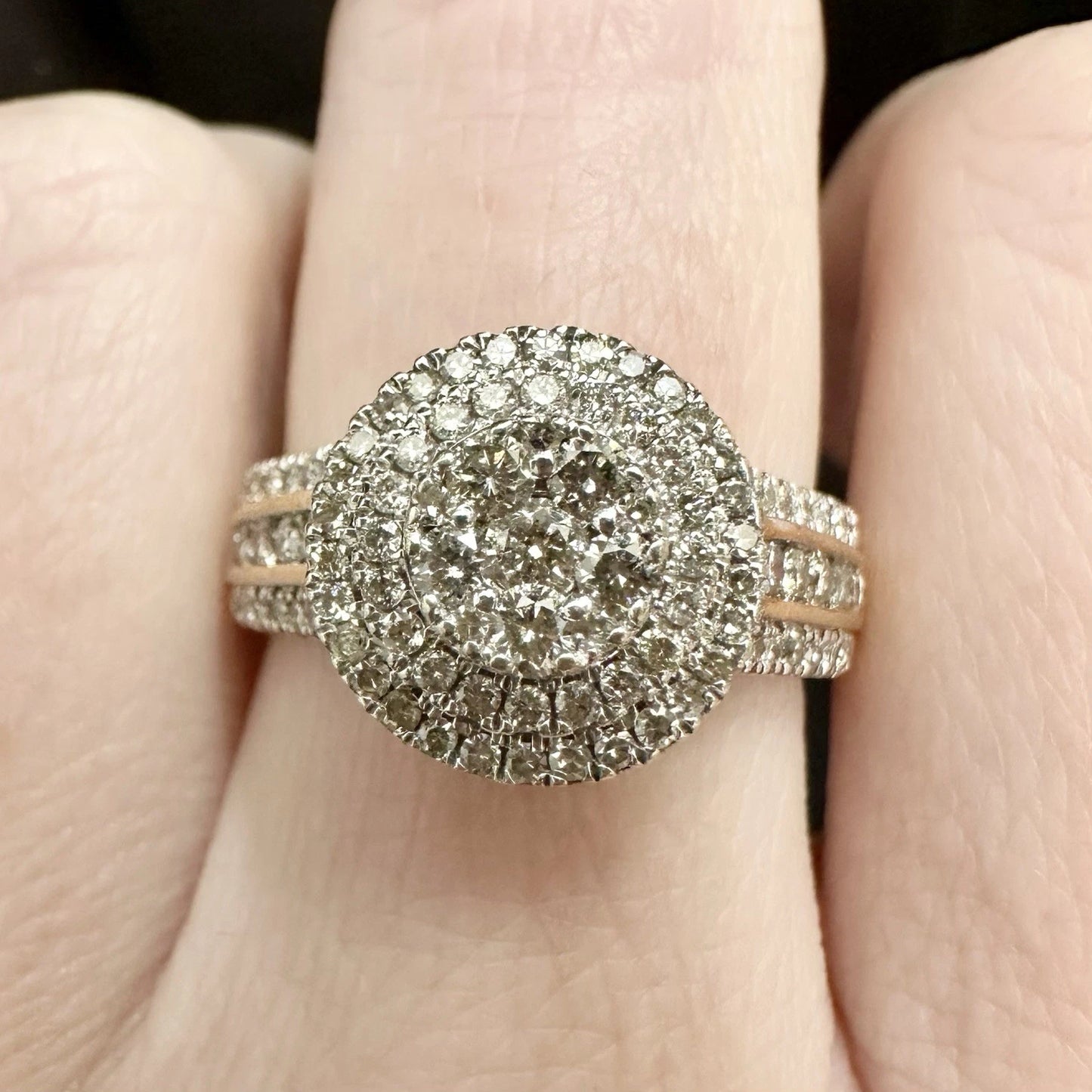 9Ct Yellow Gold Halo Diamond Ring- 0.80 Carat TDW
