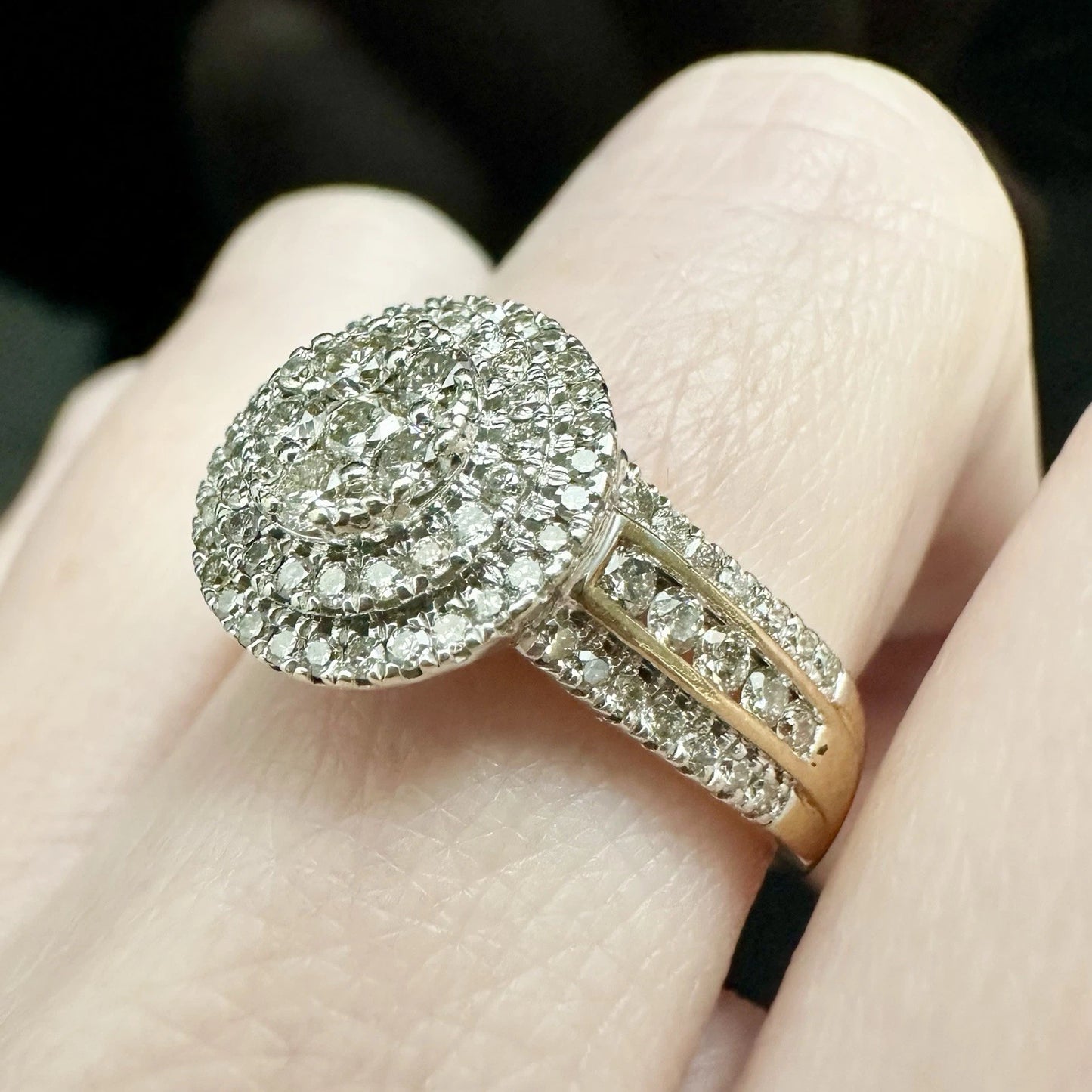 9Ct Yellow Gold Halo Diamond Ring- 0.80 Carat TDW