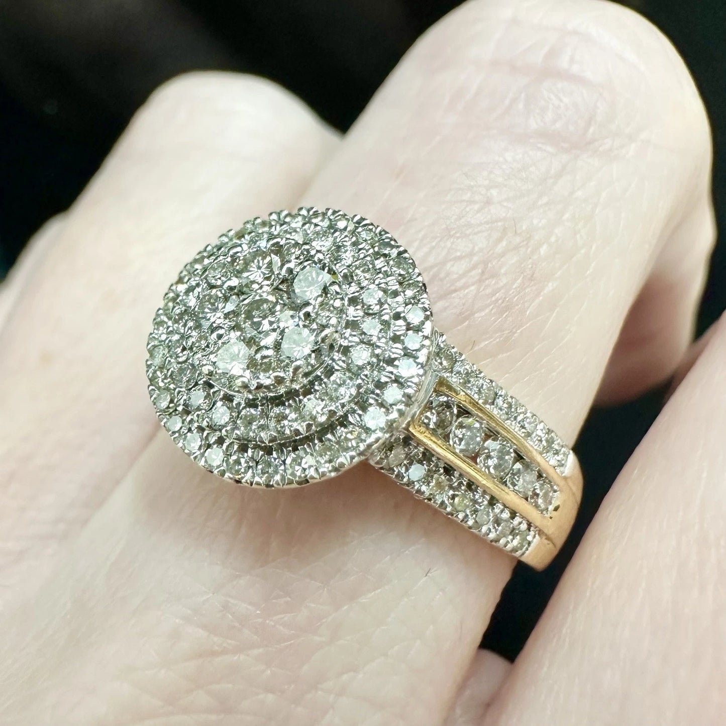 9Ct Yellow Gold Halo Diamond Ring- 0.80 Carat TDW