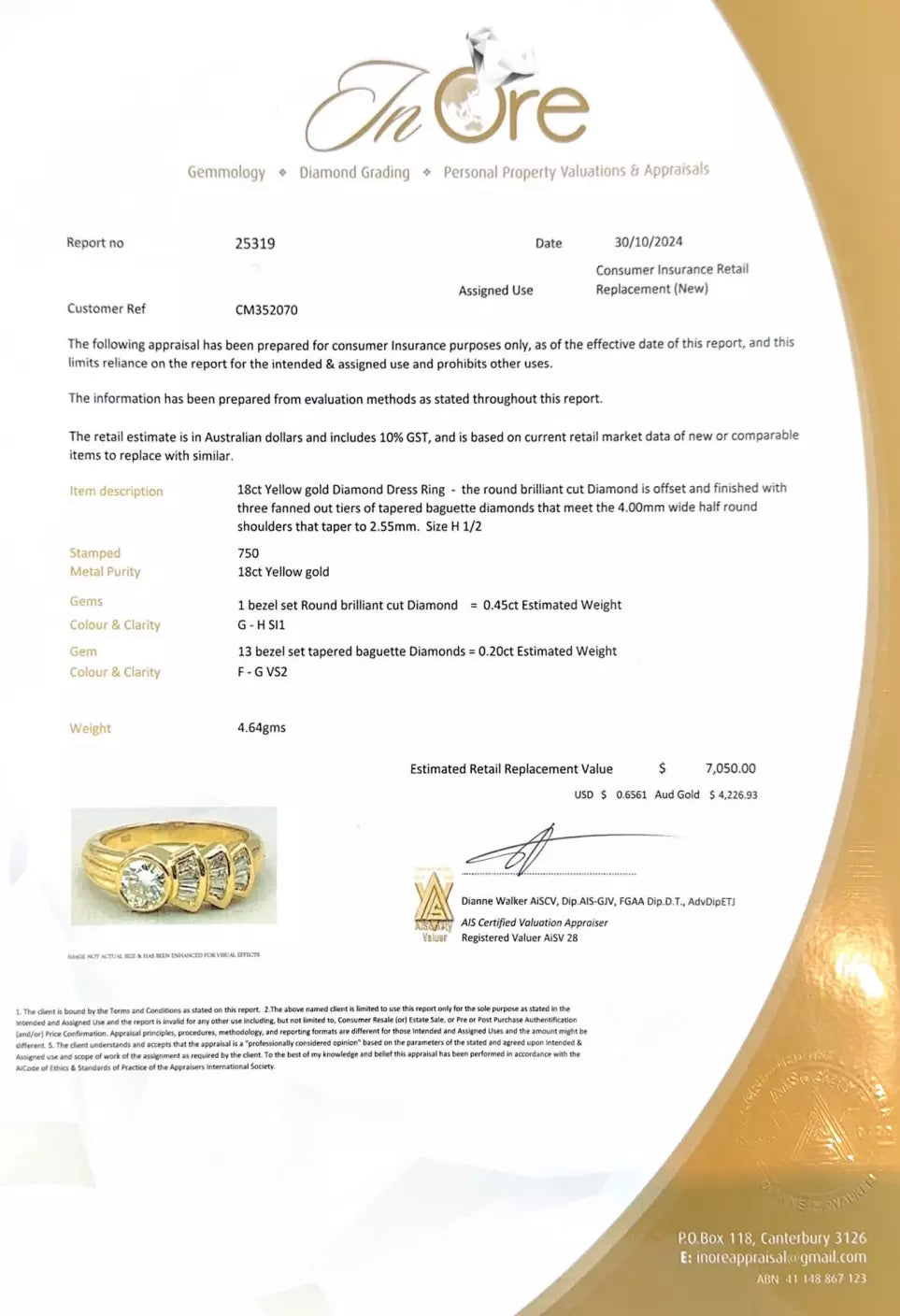 18Ct Yellow Gold .65 Carat TW Diamond Dress Ring Sz H 1/2 VAL INCLUDED