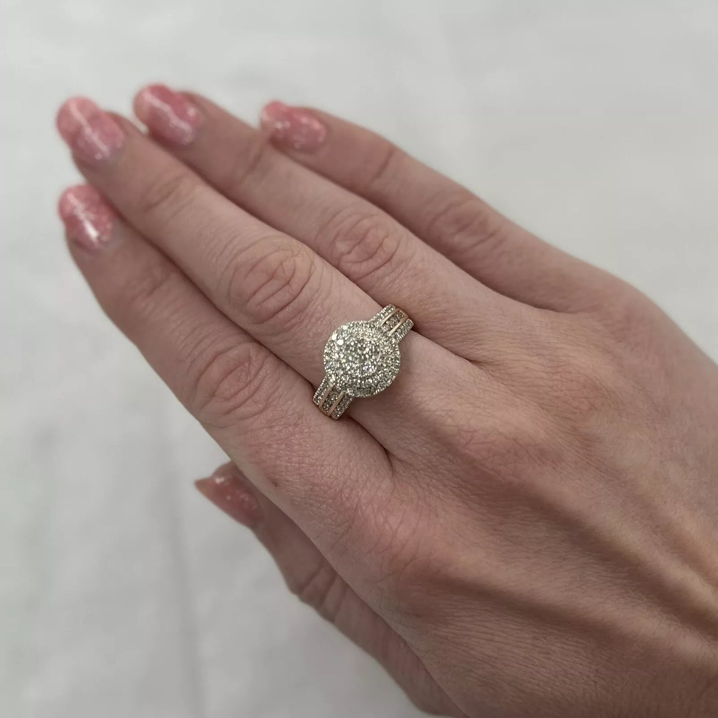 9Ct Yellow Gold Halo Diamond Ring- 0.80 Carat TDW