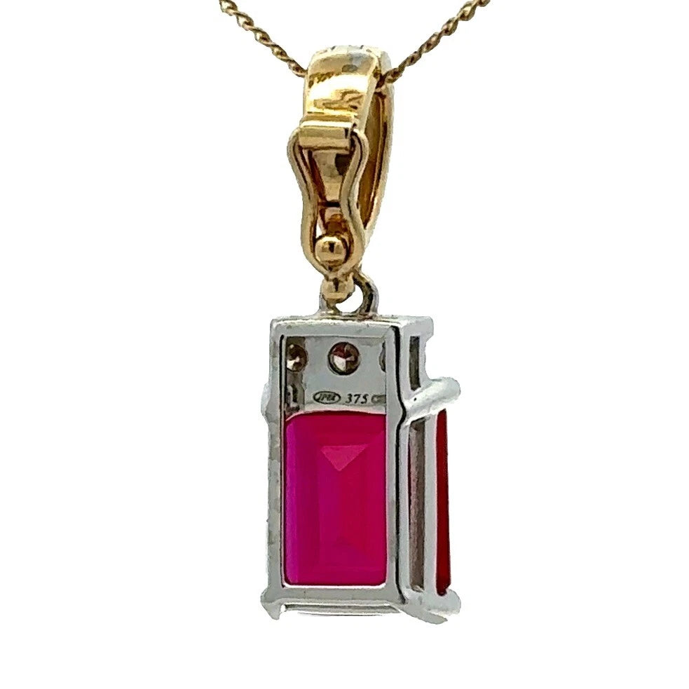 9Ct Two-Toned Gold Created Ruby & .10Ct Diamond Enhancer Pendant