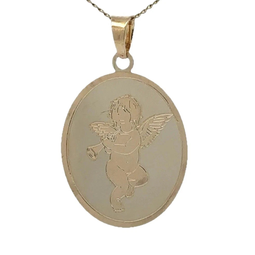 9Ct Yellow Gold Cherub Angel Medallion Pendant