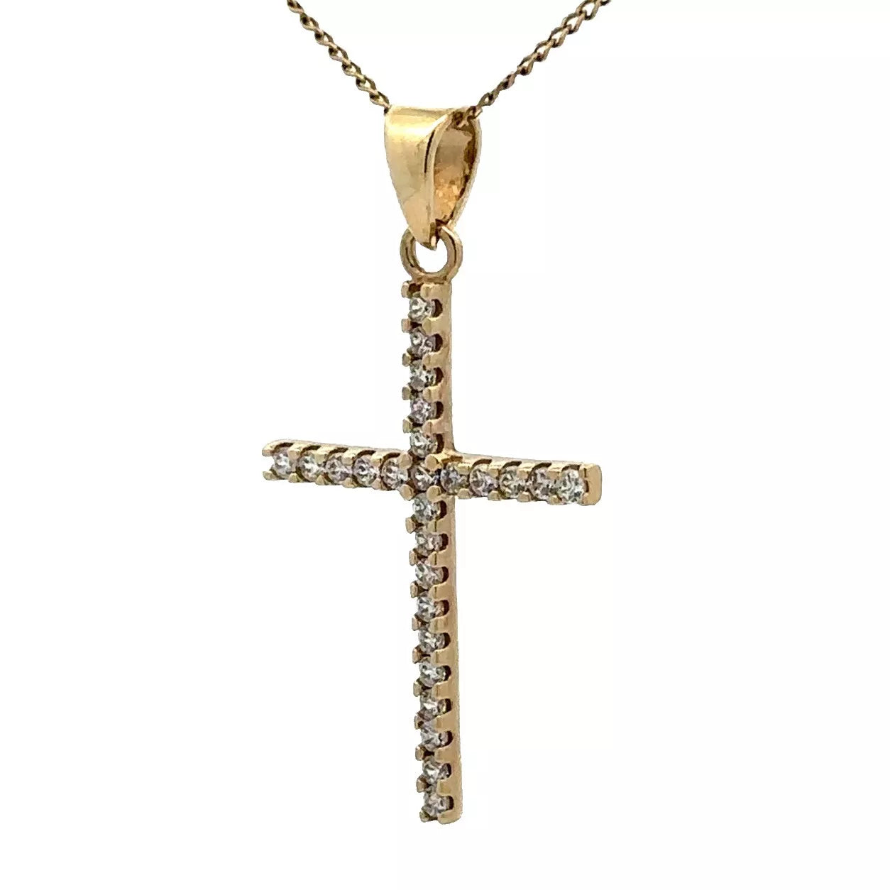9Ct Yellow Gold CZ Set Cross Pendant
