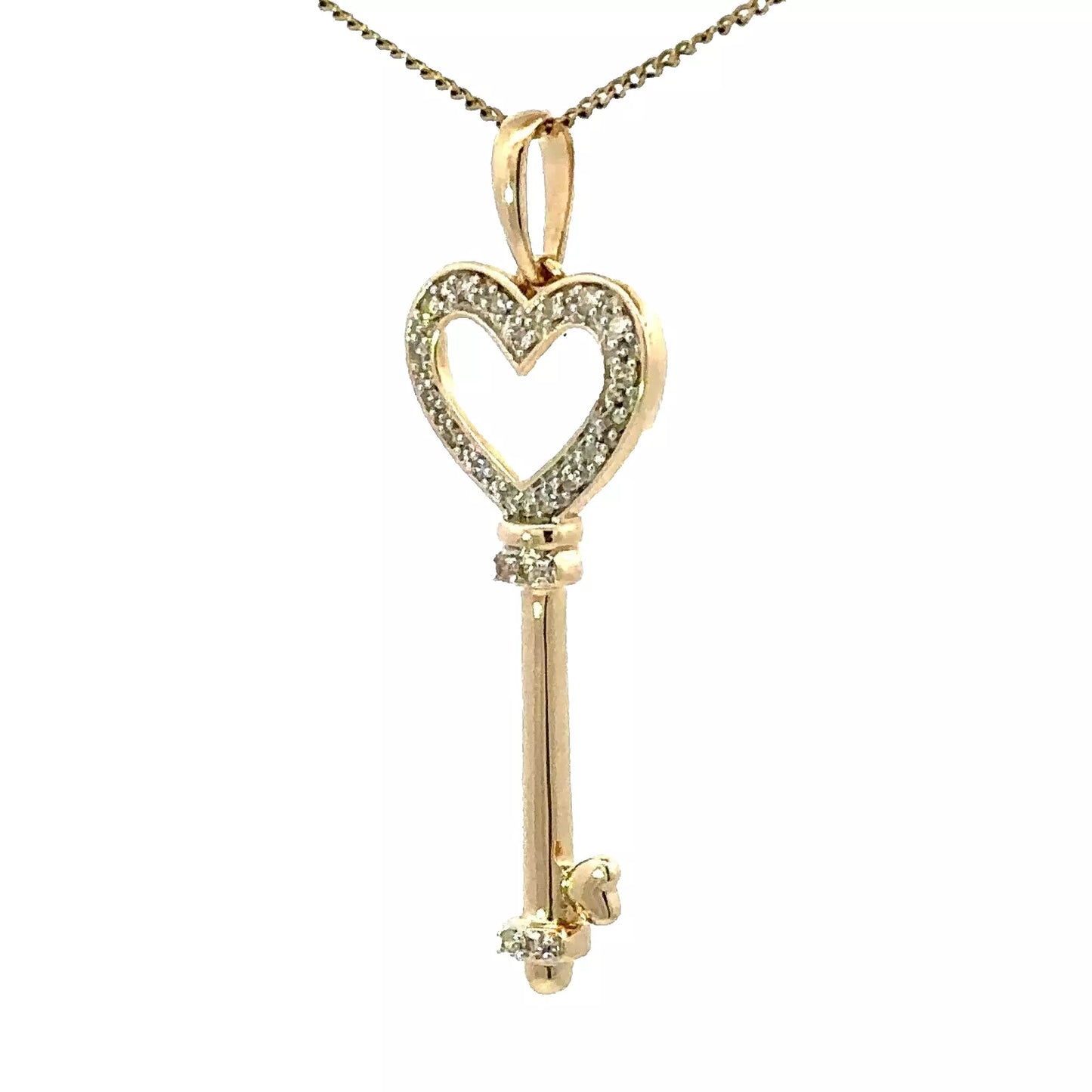 9Ct Yellow Gold .02 Carat TW Diamond Heart Key Charm Pendant