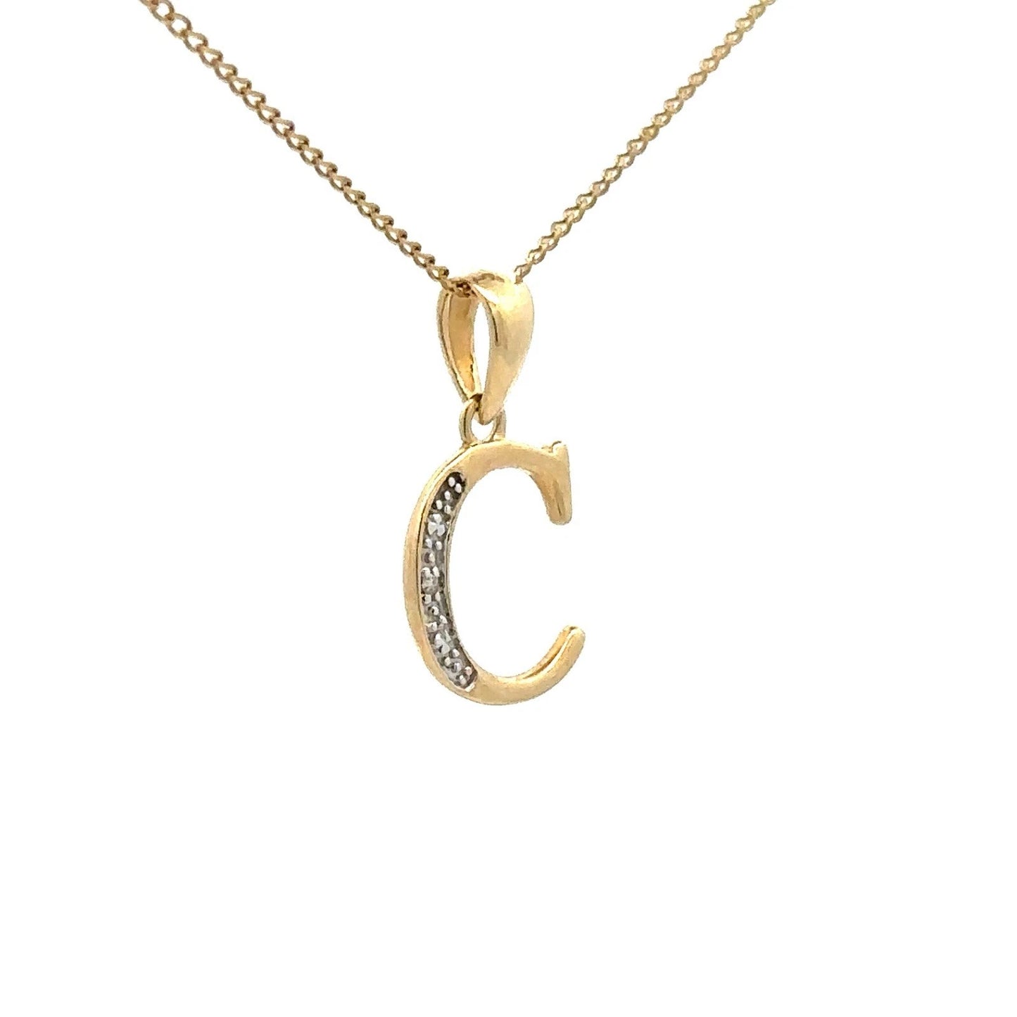 9Ct Yellow Gold Diamond Set C Initial Charm Pendant
