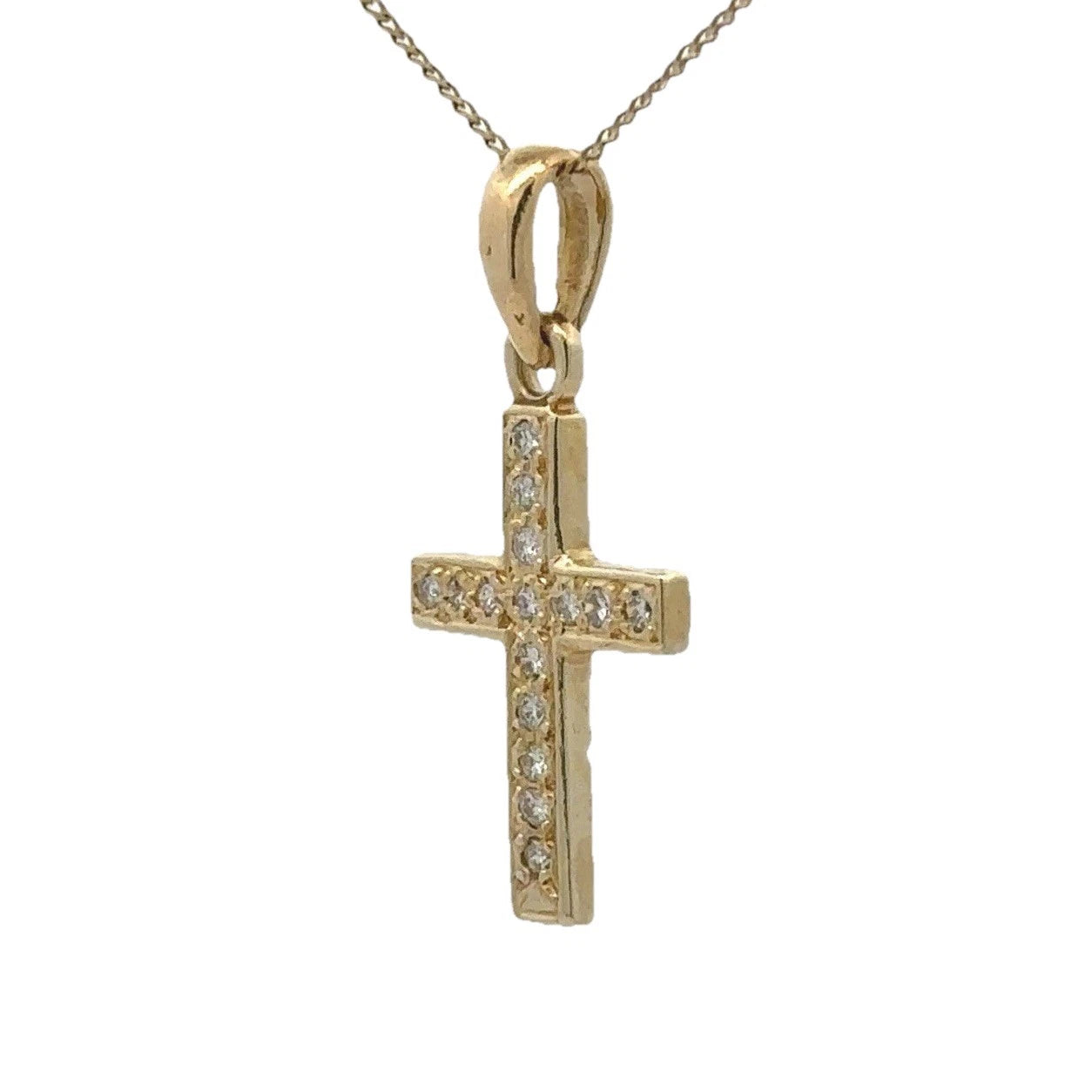 18Ct Yellow Gold Vintage .16 Carat TW Diamond Set Cross Pendant