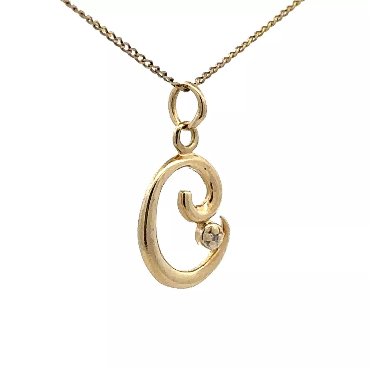 9Ct Yellow Gold 'C' Initial Charm Diamond Set Pendant