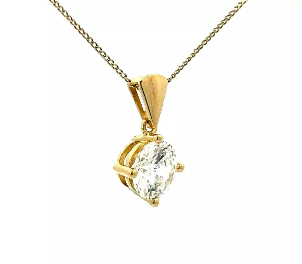 18Ct Yellow Gold 2.00 Carat TW Diamond Simulant Solitaire Charm Pendant