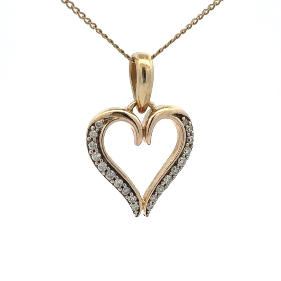 9Ct Yellow Gold .10 Carat TDW Diamond Set Heart Pendant