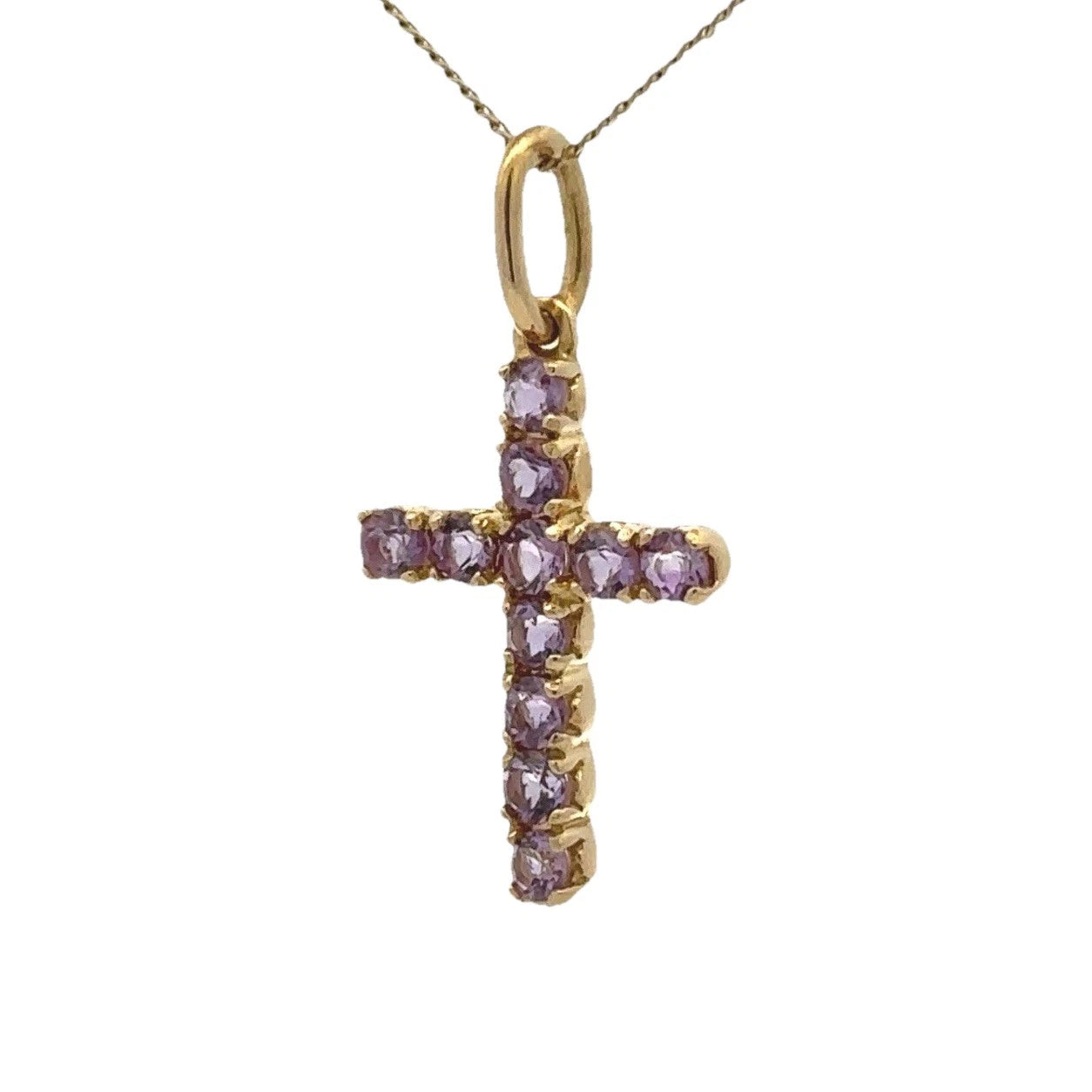 18Ct Yellow Gold Amethyst Cross Pendant