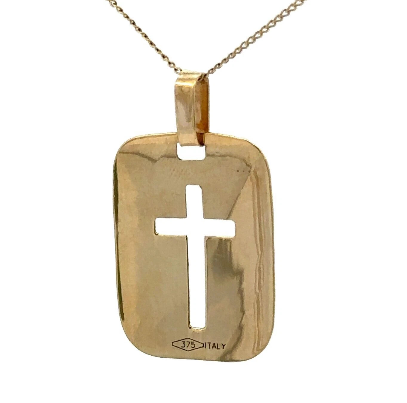9Ct Yellow Gold Cross Cut Out Dog Tag Pendant