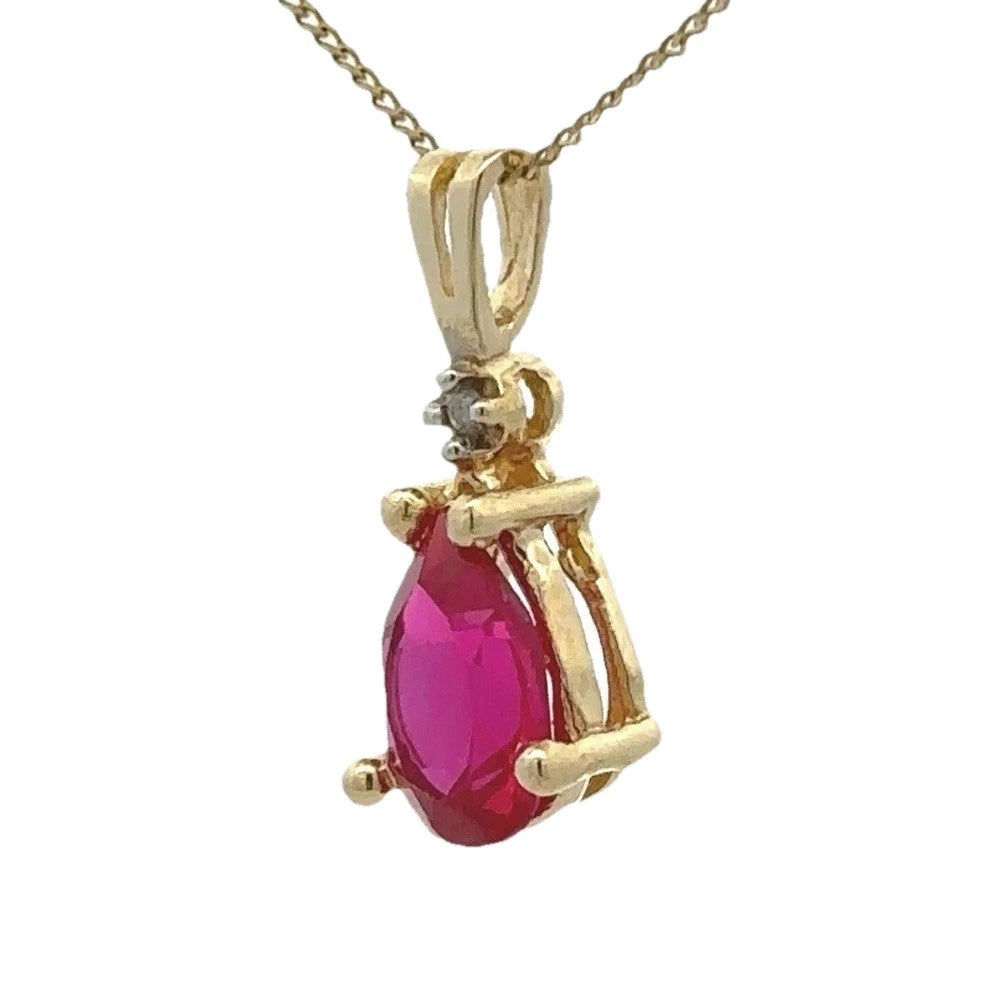 10Ct Yellow Gold Created Ruby & Diamond Accent Pendant