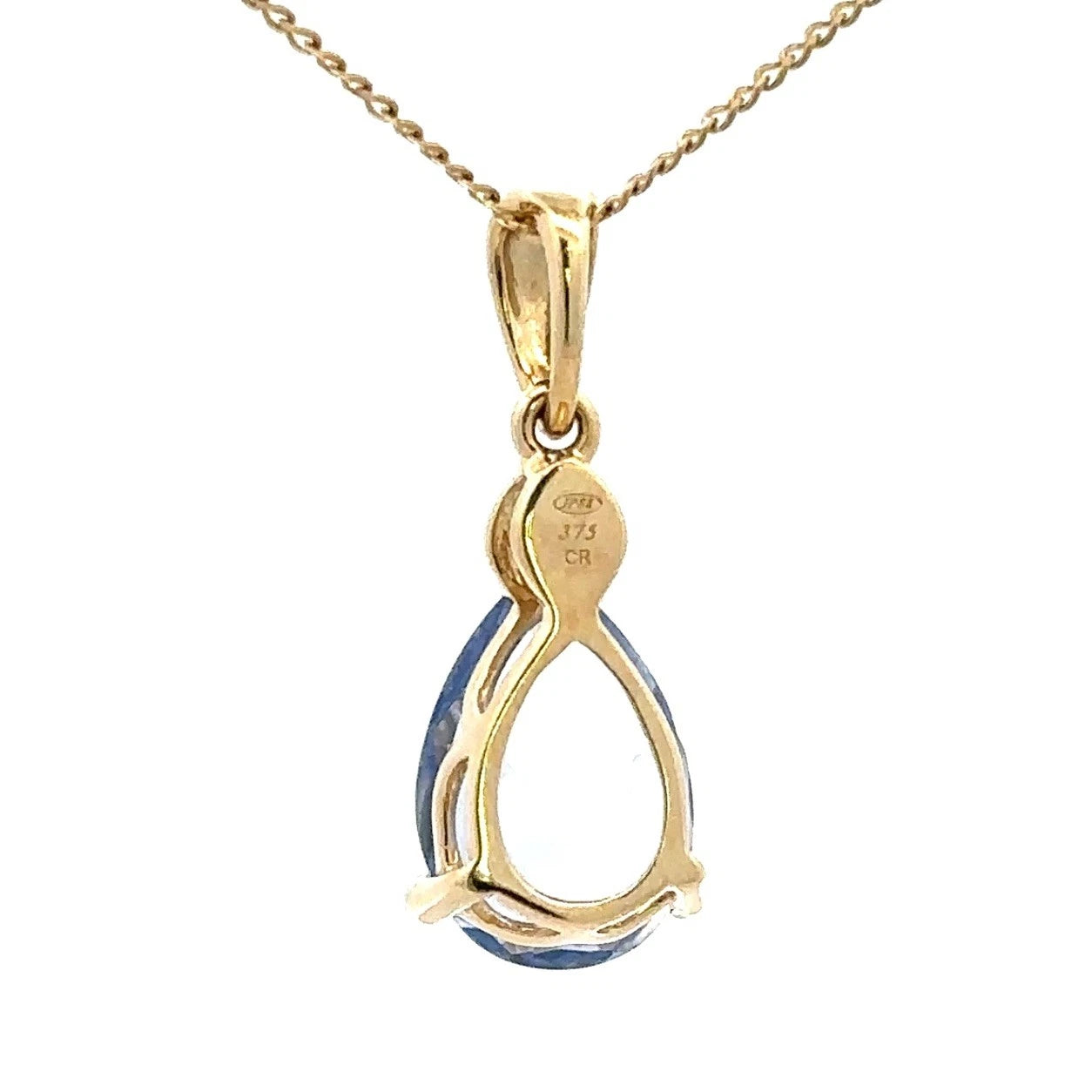 9Ct Yellow Gold Created Ceylon Sapphire & Diamond Pendant