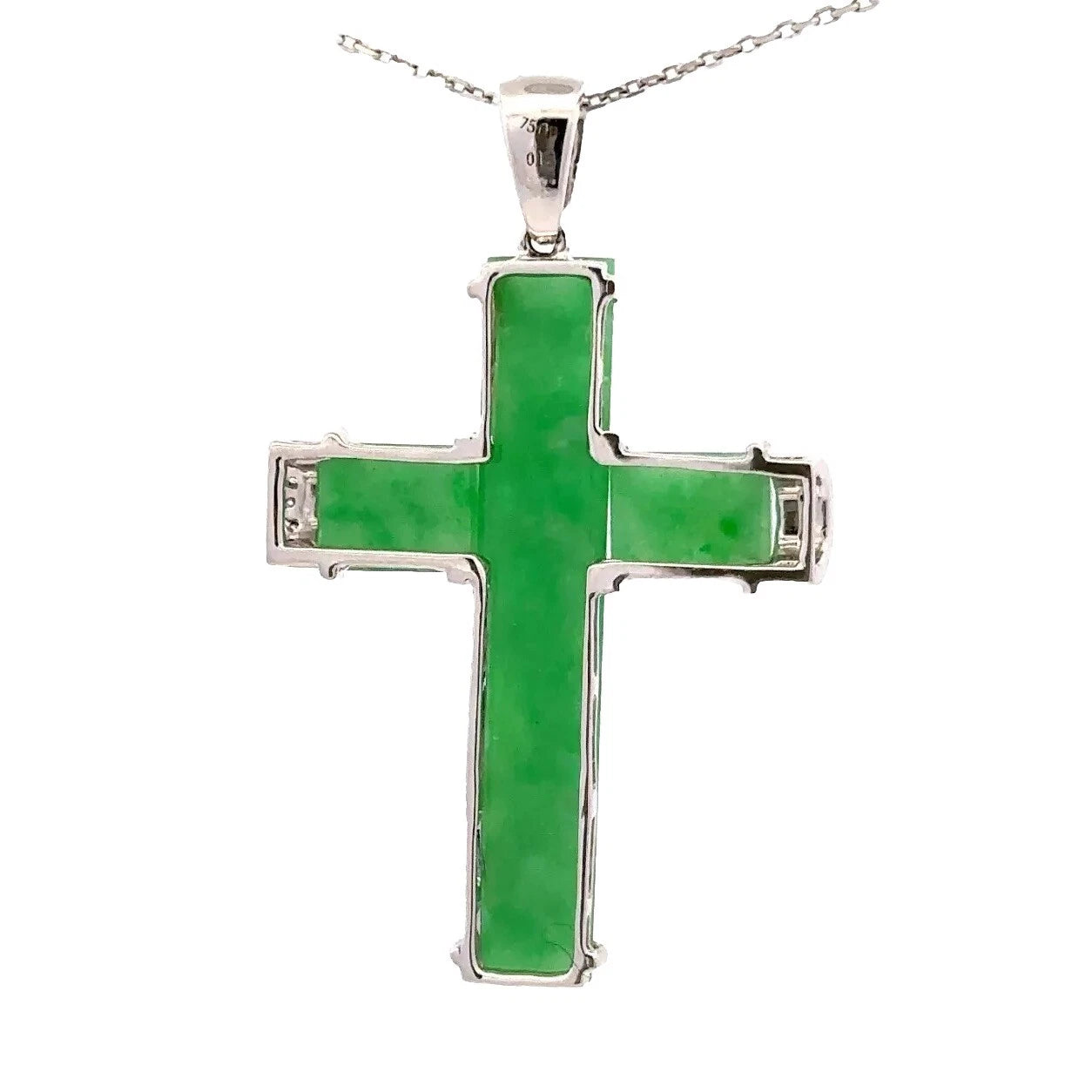 18Ct White Gold Jadeite .16CT TW Diamond Set Cross Pendant