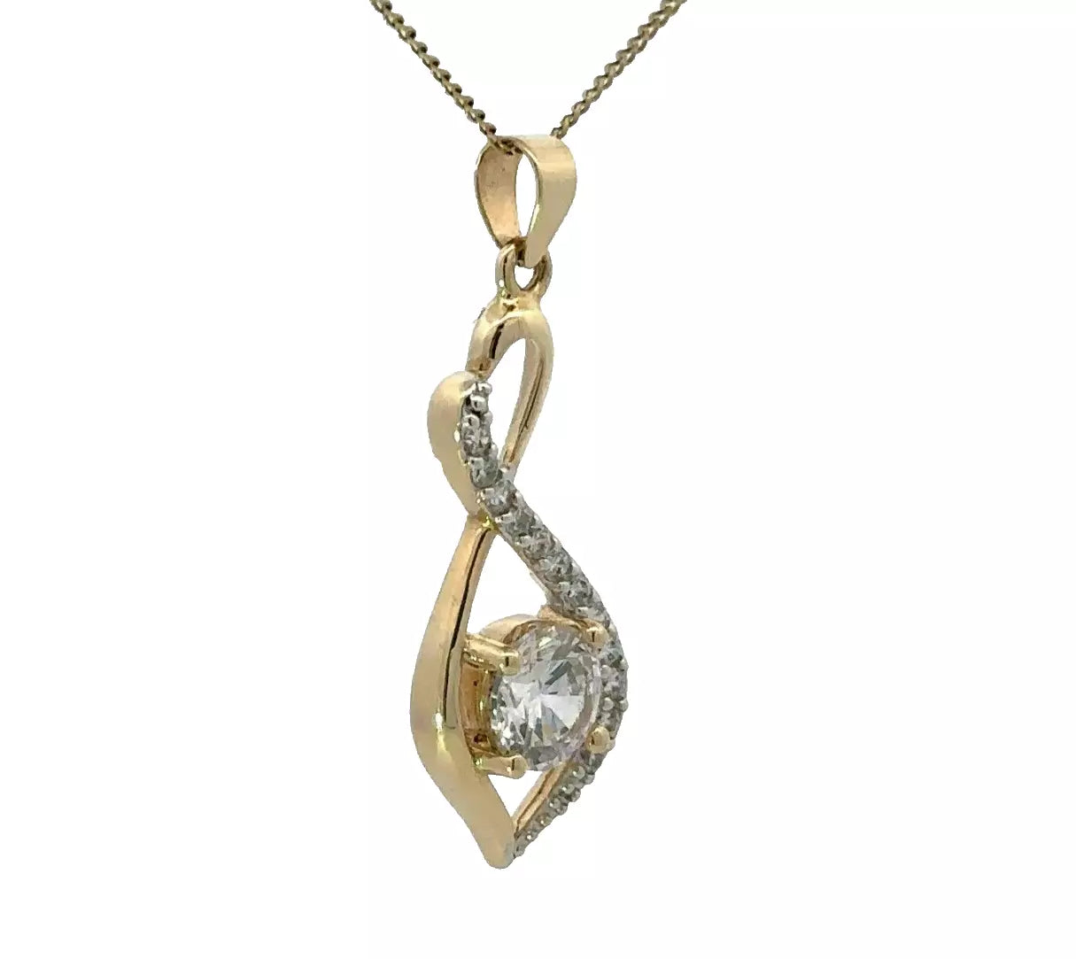 9Ct Yellow Gold Diamond Simulant Swirl Charm Pendant
