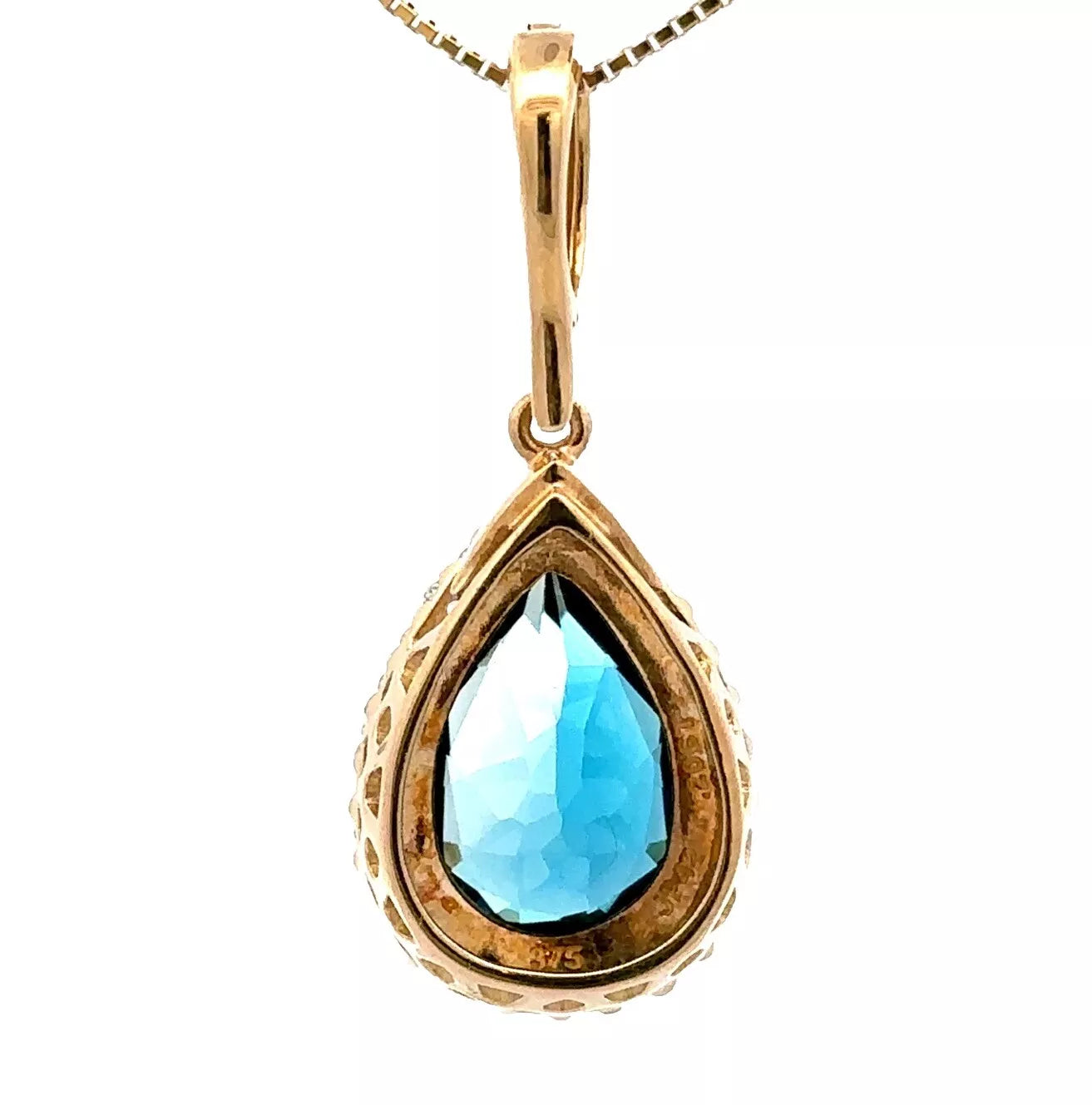 9Ct Yellow Gold London Blue Topaz & .20 Carat TW Diamond Enhancer Pendant