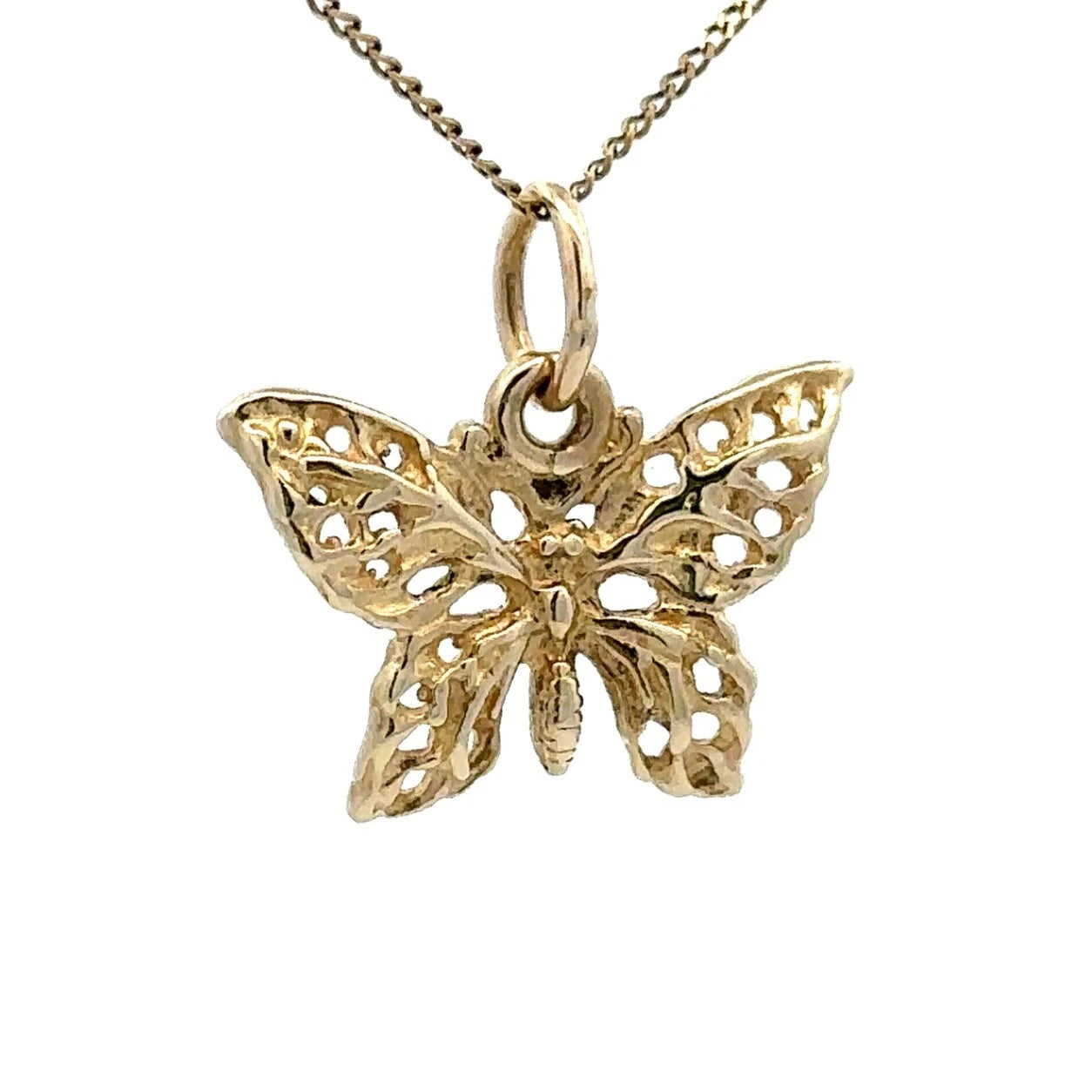 9Ct Yellow Gold Ornate Butterfly Charm Pendant