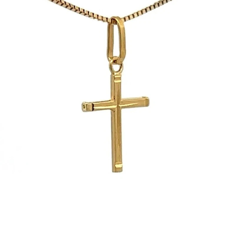 18Ct Yellow Gold Miniature Lined Detail Cross Charm Pendant
