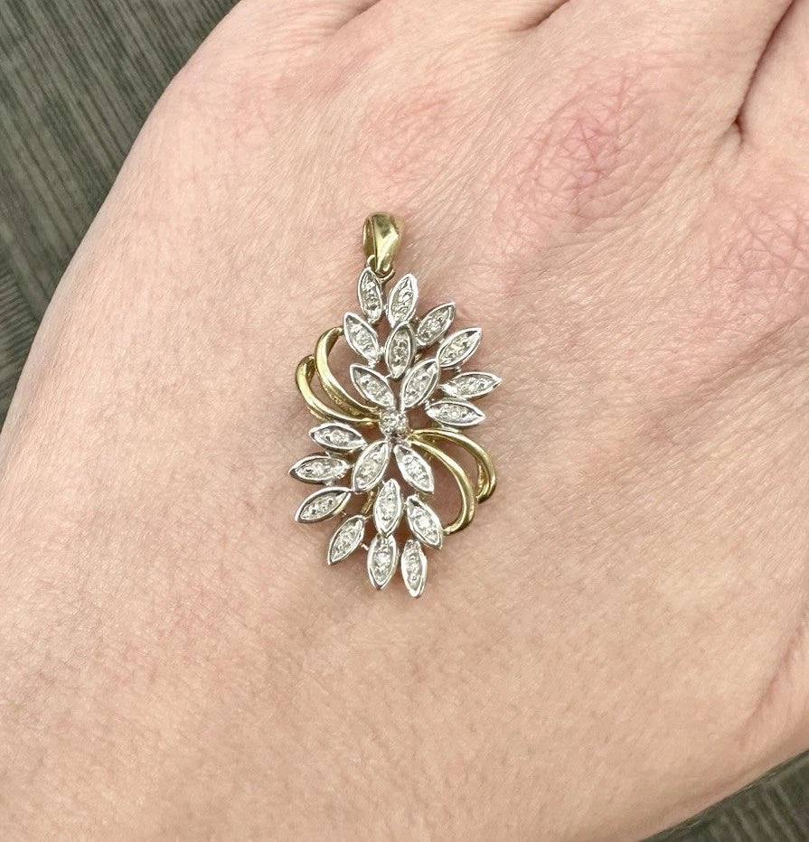 9Ct Two-Toned Gold 0.052 Carat TW Diamond Accent Floral Charm Pendant