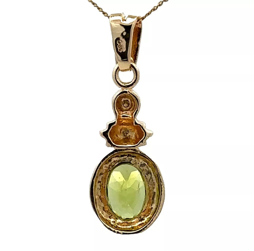 9Ct Yellow Gold Peridot & Diamond Accent Charm Pendant