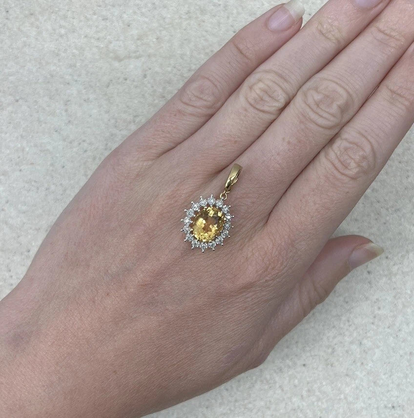9Ct Yellow Gold Synthetic Citrine and Diamond Enhancer Pendant