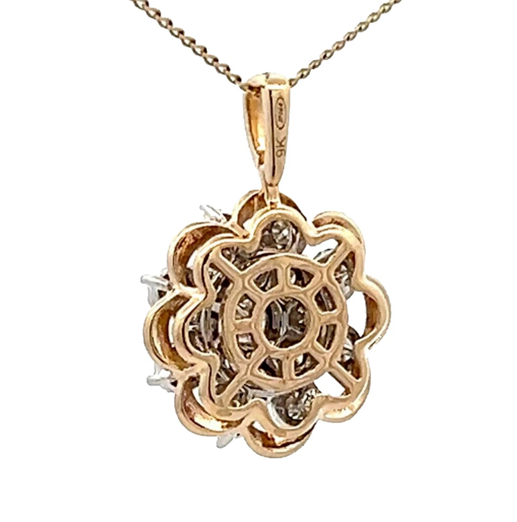 9Ct Yellow Gold Miracle Set .34 Carat TW Diamond Snow Flake Pendant