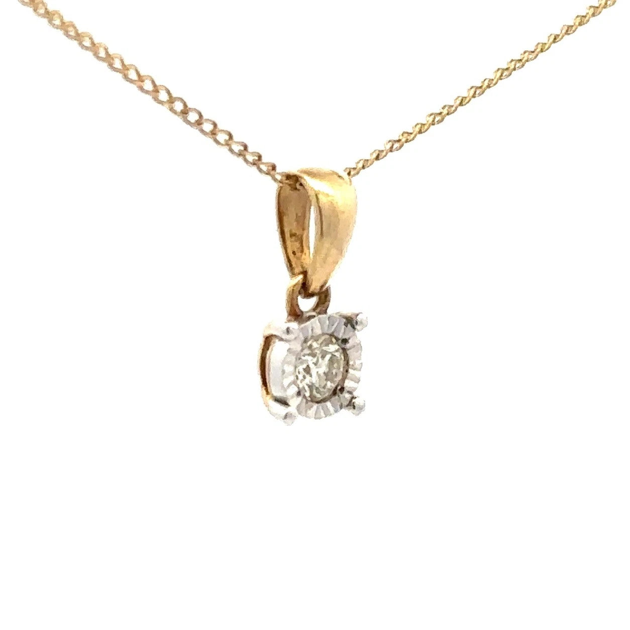 9Ct Yellow Gold .12 TW Diamond Illusion Set Pendant