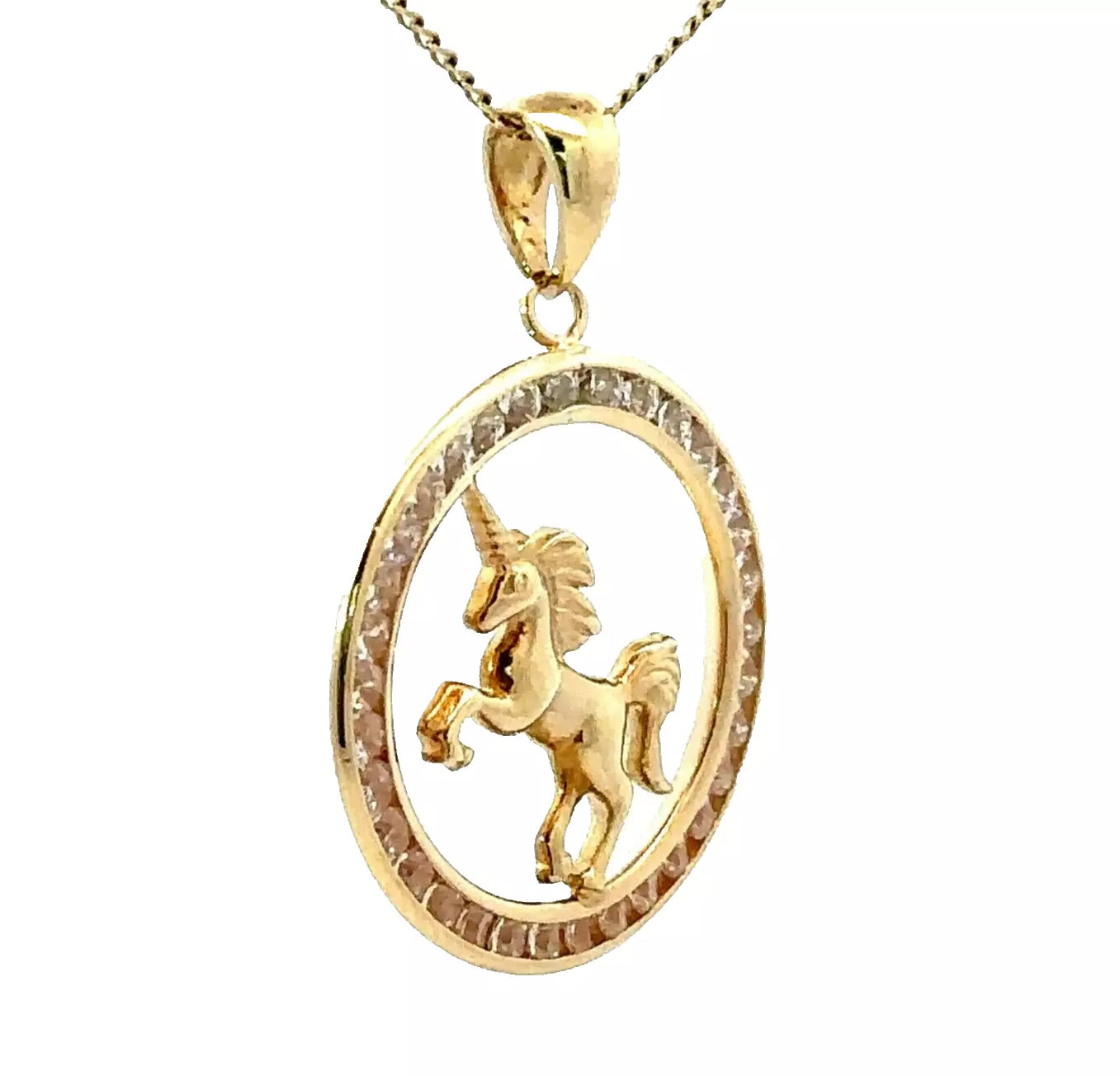 9Ct Yellow Gold Unicorn Pendant With CZ Accents