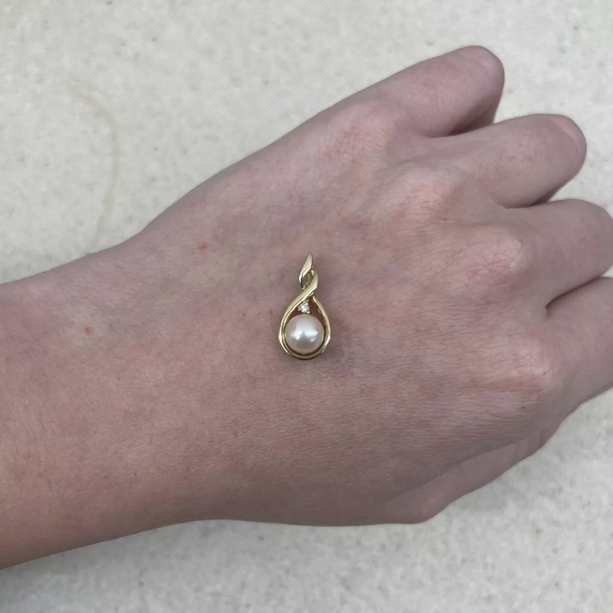9Ct Yellow Gold Pearl & Diamond Accent Charm Pendant