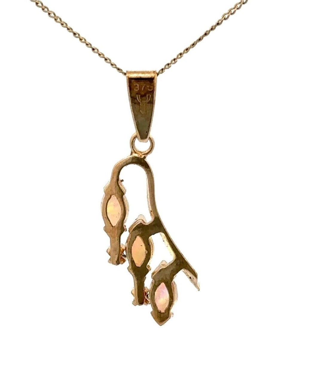 9Ct Yellow Gold Marquise Cut Opal & Diamond Accent Charm Pendant