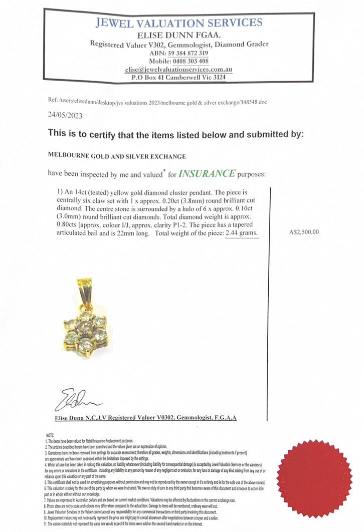 14Ct Yellow Gold .80 Carat Diamond Cluster Pendant