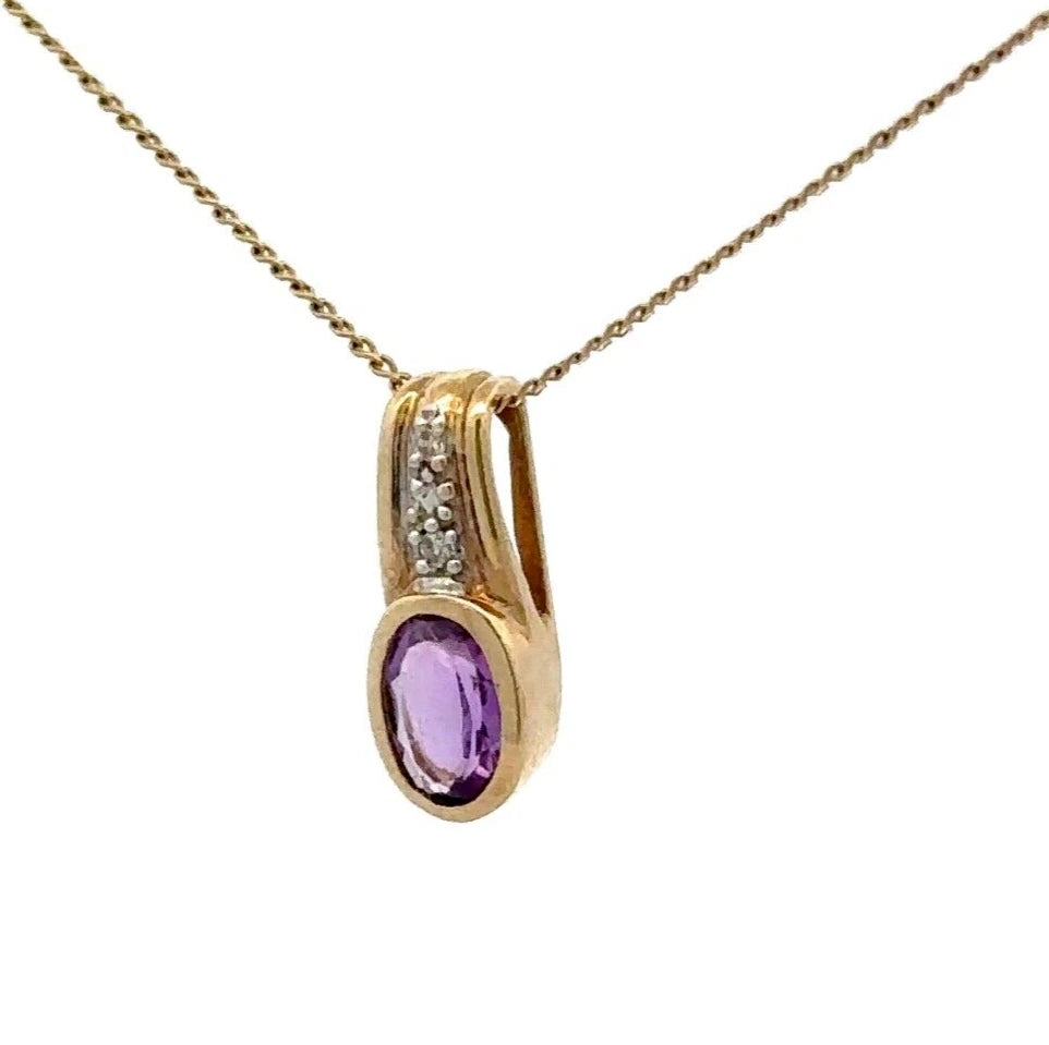 9Ct Yellow Gold Amethyst and Diamond Accent Charm Pendant