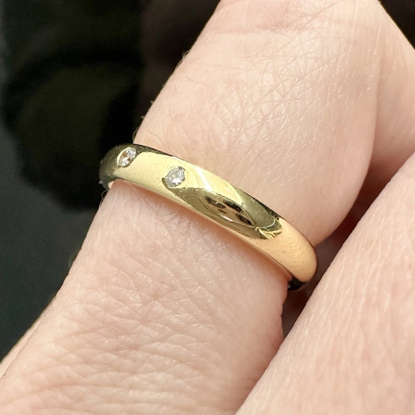 18Ct Yellow Gold .05 TW Diamond Solid Comfort Band Ring Sz M