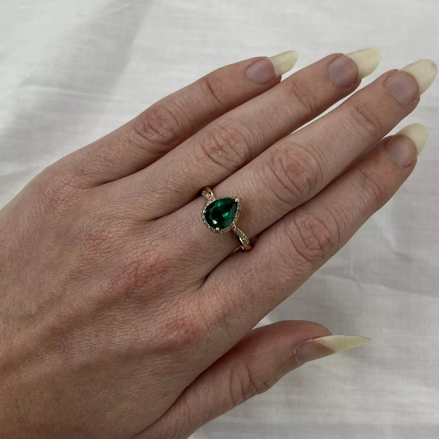 14Ct Rose Gold Green Gemstone & Diamond Ring - Sz P
