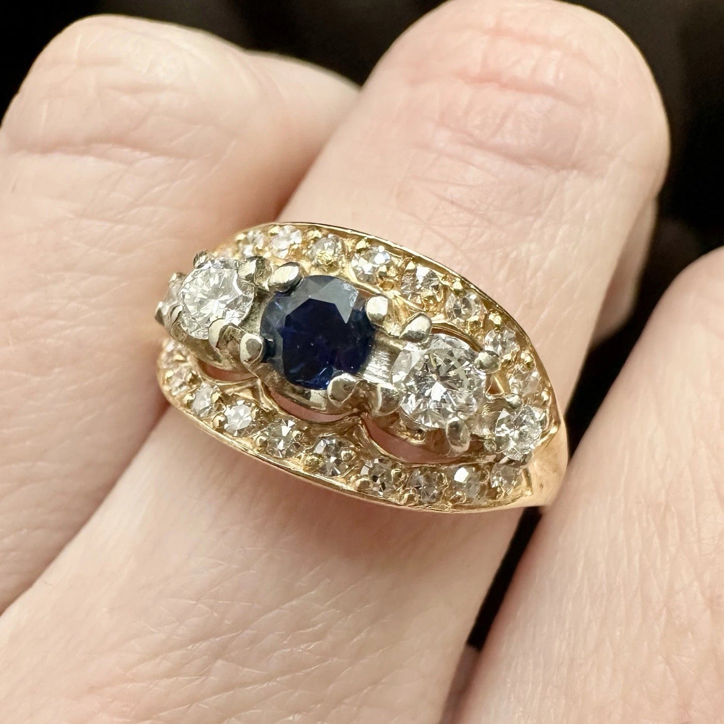 14Ct Two-Toned Gold 0.43 Carat TW Sapphire & .69 Carat TW Diamond Dress Ring