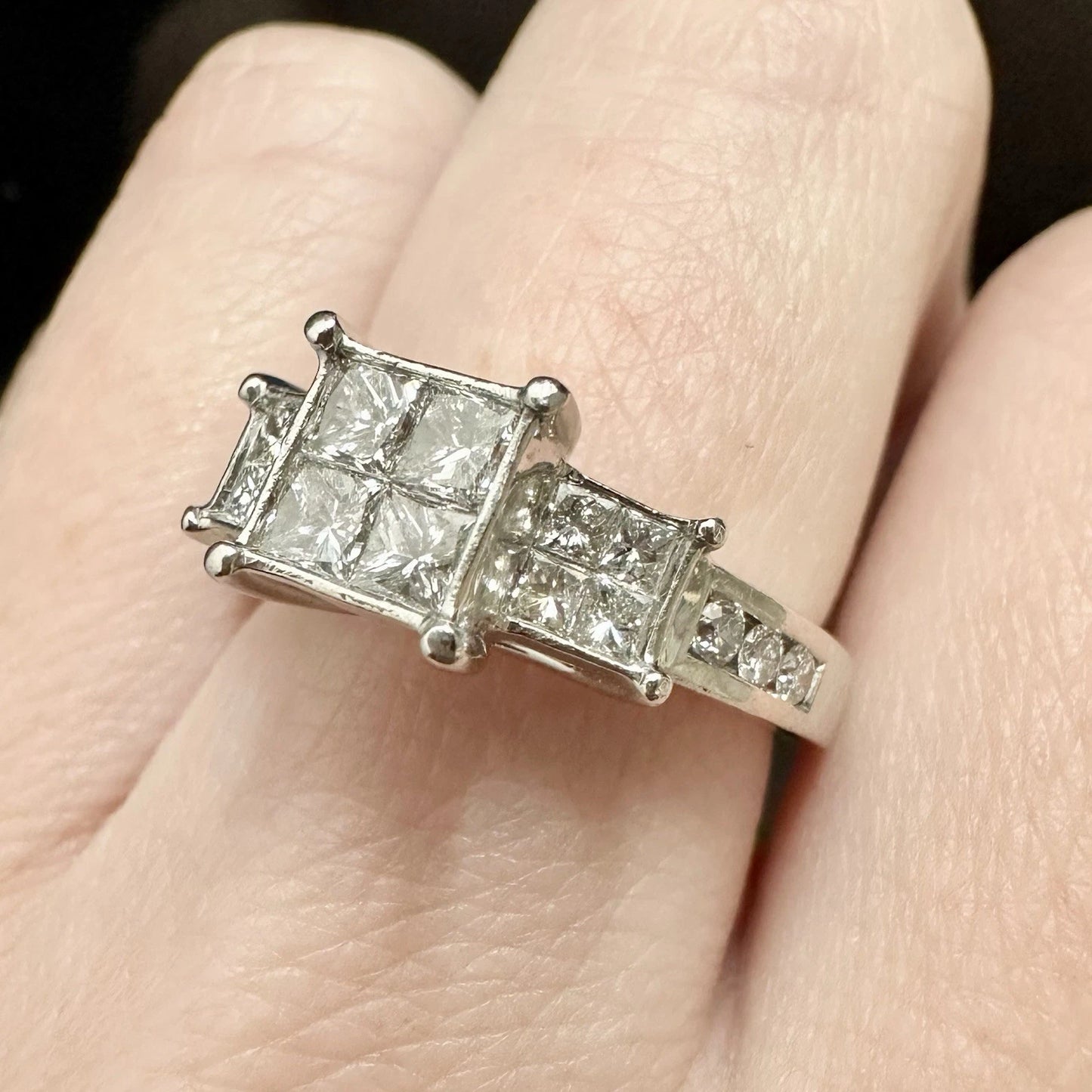 14Ct White Gold High Rise Trilogy 1.15Ct TW Princess Cut Diamond Ring Sz L 1/2